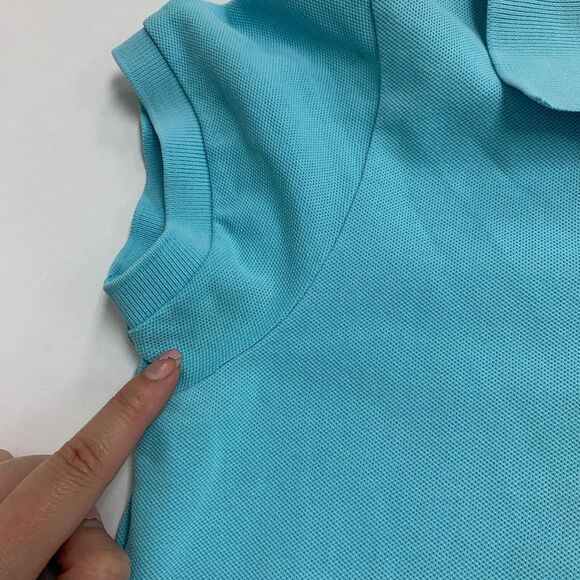 Lilly Pulitzer Shirt Womens S Small Aqua Polo Stretch Slit Hem Cap Sleeve *READ - Picture 8 of 12
